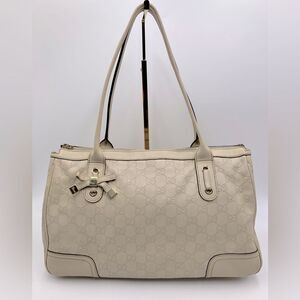 Auth Gucci Cream White Guccisima Leather Princey Shoulder Bag